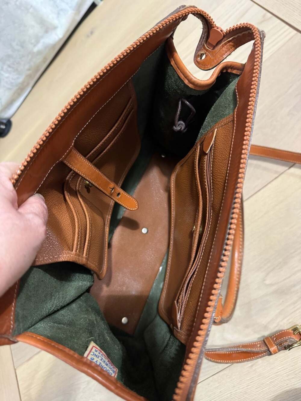 Vintage Dooney & Bourke All-Weather Leather Satchel Bag Green and Tan - Picture 14 of 15
